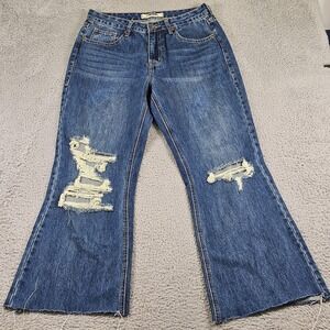 Rock &‎ Roll Denim Jeans Womens 29x36 Blue High Rise Flare Distressed Raw Hem